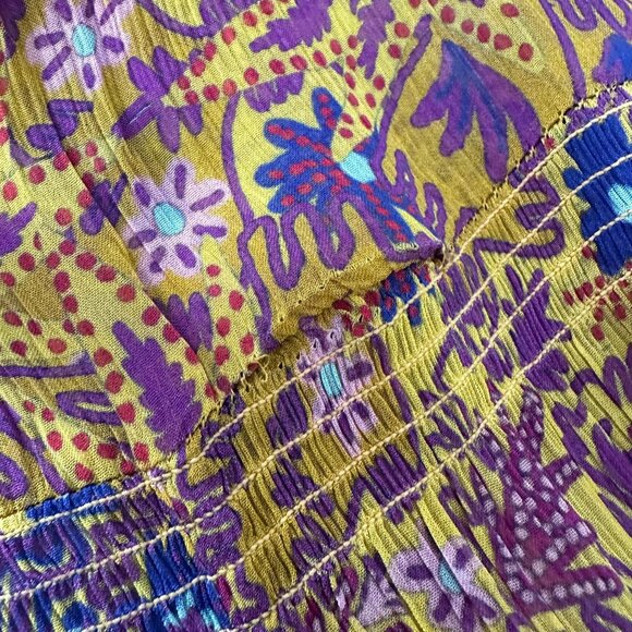 Anthropologie Slip Chiffon Maxi Dress Dorset Button Ruffle Tassel Smocked Gold S - Picture 15 of 15